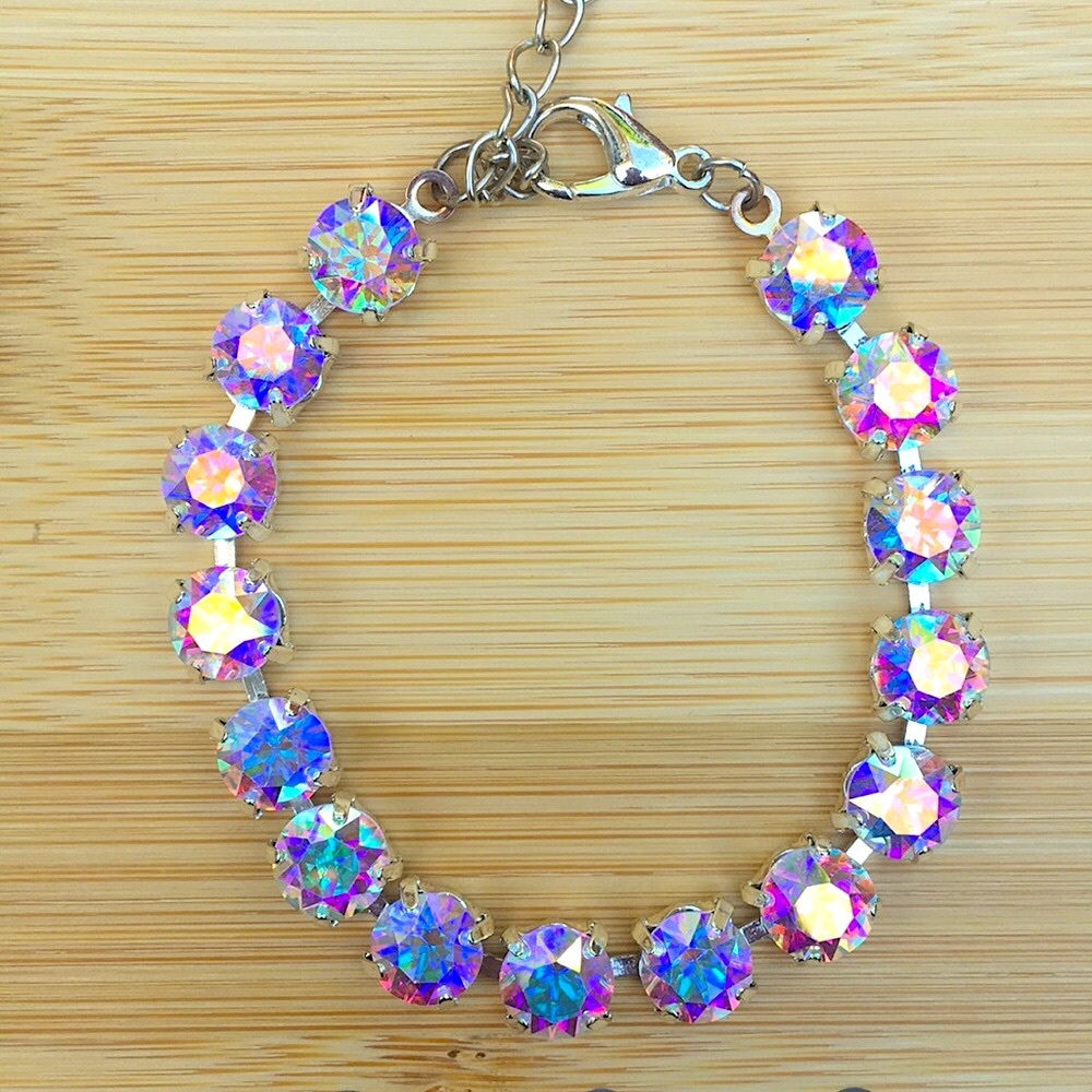 Iridescent Aurora Borealis + Silver Crystal Tennis Bracelet - Picture 10 of 10